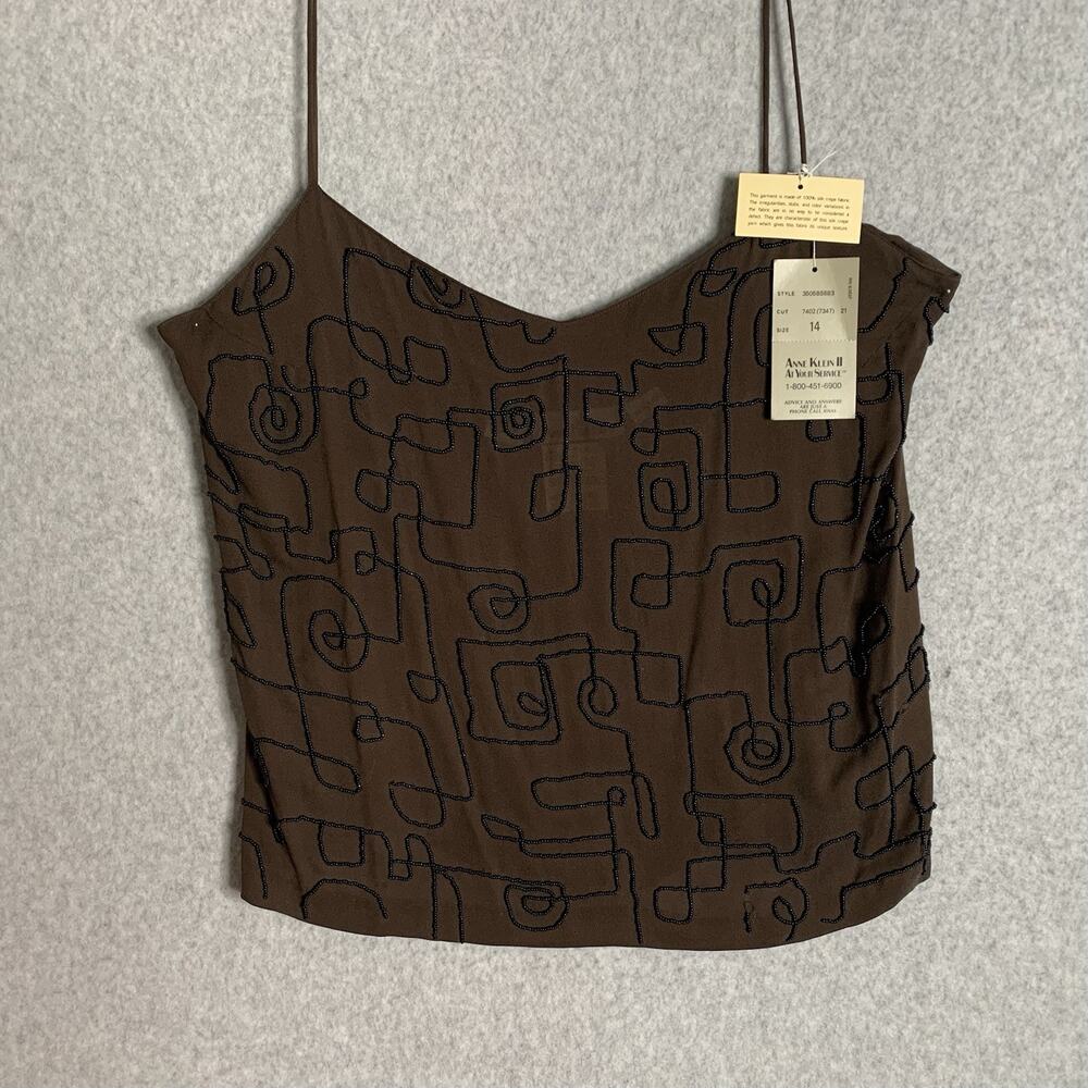 Anne Klein 14 Silk Beaded Camisole Brown Black Y2K Vintage